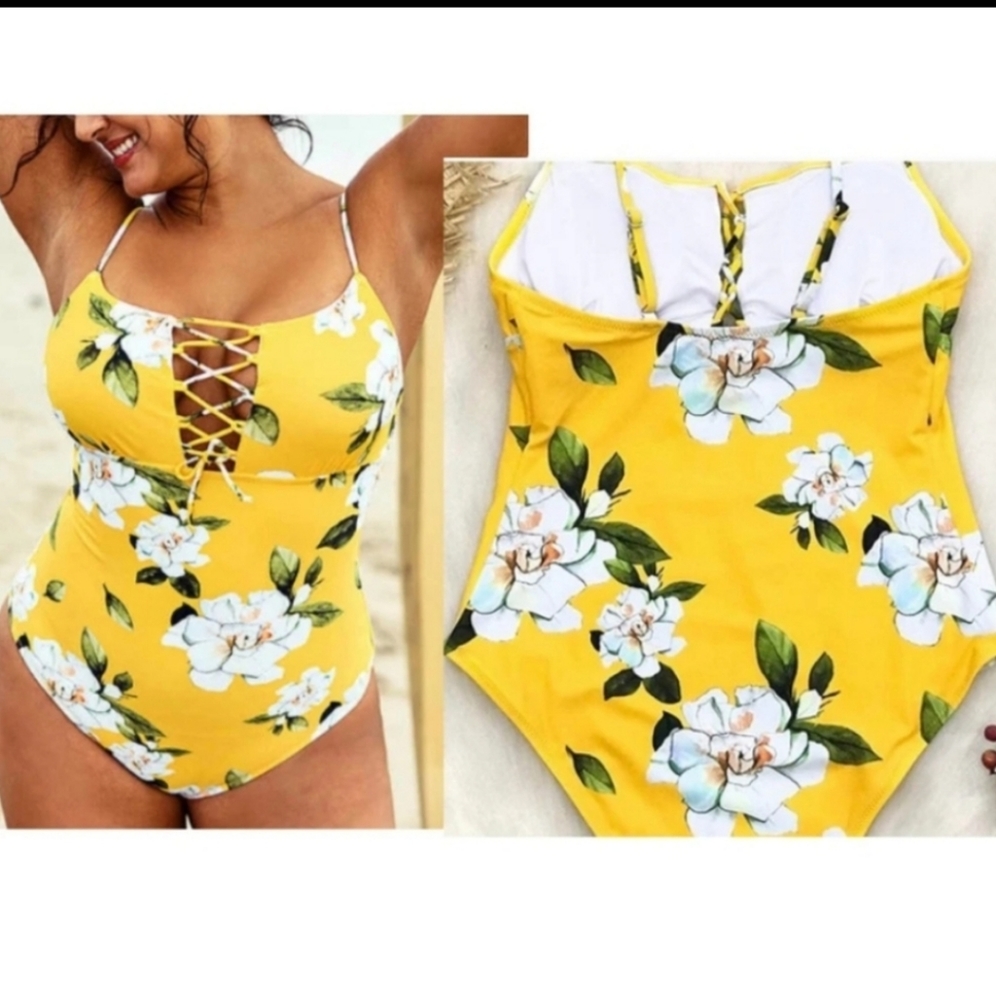 Cupshe Yellow Floral Lace Up 1-Piece